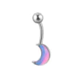 Detalle de piercing de ombligo luna creciente de acero inoxidable con piedra ópalo - 1,6*11 mm / Luna Azul