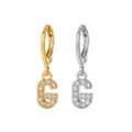 Stainless steel letter G pave cubic zirconia hoop earrings for women and daily wear fashion jewelry - Style G