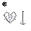 F136 Titan Dorn Herz Labret Stecker mit Zirkonia Knorpel Ohrring Body Piercing Neu - Nur Kopfteil (Ohne Stecker) / Nur Kopf / Tropfenherz Silberweiß