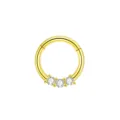 Goldfarbiger Edelstahl Klappring Segmentring mit drei funkelnden klaren Zirkonia Steinen. - 1.2*8mm / Drei Steine Gold