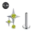 F136 Titanio doppia stella zircone giallo labret perno piercing corpo articolo nuovo - Stile a Doppia Stella / Solo Parte Superiore (Senza Barra) / verde mela