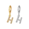 Stainless steel letter H huggie hoop earrings, cubic zirconia cartilage piercing jewelry. - Style H