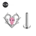 F136 Titan Body Piercing Schmuck mit Rosa Zirkon Herz Labret Stecker Knorpel Ohrring - Nur Kopfteil (Ohne Stecker) / Tropfenherz Silberrosa