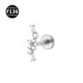 Titanium bloem cluster labret knop, ASTM F136 piercing sieraden met heldere zirkonia stenen. - Zonnebloemstijl (Stijl 8) / Alleen kopstuk (zonder staafje) / Zilver