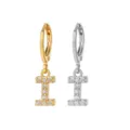 Stainless Steel Letter I Hoop Earrings Zirconia Alphabet Charm Piercing Jewelry Gold Silver - Style I
