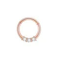Roségoldener Edelstahl Piercing Ring mit drei klaren Zirkonia Steinen für Nase und Ohr. - 1.2*8mm / Drei Steine Roségold