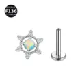 Titanium Labret Piercing Stecker mit Opal Zirkonia Knorpel Ohrring F136 Körperschmuck - Nur Oberteil (Ohne Stab) / Weiß Schneeflocke (OP03)