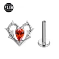 F136 Titan Dorn Herz Tragus Labret Piercing Schmuck Roter Zirkon fur Korperschmuck - Nur Kopfteil (Ohne Stecker) / Tropfenherz Silberrot