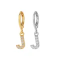 Stainless steel letter J hoop earrings with cubic zirconia, gold and silver variant options. - Style J