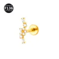 Titanium F136 labret piercing sieraad met heldere zirkonia steentjes in bloemvorm. - Stijl 8 / Alleen Bovenkant (Zonder Staafje) / Goud
