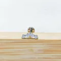 Titan Labret Stecker Knorpel Piercing mit vier Zirkonia Steinen in gebogenem Design Variante - Vierkant-Diamant-Bogenstil (Stil 3) / 1,2*6 mm Gewinde M0.9 / Silber