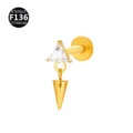 F136 Titaan Labret Piercing Sieraad met Zirkonia Steen en Kegel Hanger voor Kraakbeen Oor. - Driehoekige zirkonia met kegelhanger (Stijl 9) / Alleen kopstuk (zonder staafje) / Goud