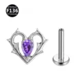 Titanschmuck Piercing mit Herz Dornen Design und lila Zirkonia Stein für Lippe oder Ohr. - Nur Kopfteil (Ohne Stecker) / Tropfenherz Silberlila