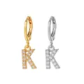 Stainless steel letter K hoop earrings, paved with cubic zirconia, gold and silver color options. - Style K