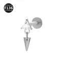 F136 Titanium Labret Piercing Oor Kraakbeen Lichaamssieraad met Zirkonia en Hanger - Driehoekige zirkonia met kegelhanger (Stijl 9) / Alleen kopstuk (zonder staafje) / Zilver