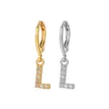 Stainless steel letter L hoop earrings, zircon paved cartilage piercing jewelry for women. - Style L