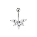 Piercing de ombligo de hoja de acero inoxidable con circonita brillante accesorio moda - 1,6*11 mm / Flor de Cinco Pétalos Plateada Blanca
