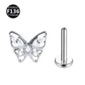 Titanium Schmetterling Knorpel Piercing Schmuck mit Zirkonia innengetragener Labret Stecker - Nur Kopfteil (ohne Stab) / Schmetterling Silberweiß