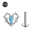 Titan Dornen Herz Piercing Labret Stecker mit hellem blauem Zirkonia Körperschmuck - Nur Kopfteil (Ohne Stecker) / Tropfenherz Silberrauchblau