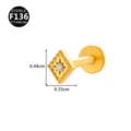 Gouden titanium labret piercing met sprankelende zirkonia, stijlvolle lichaamsieraden. - Stijl 10 / Alleen kopstuk (zonder staafje) / Goud