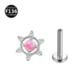 F136 Titan Labret Piercing Stecker mit rosa Opal und Zirkonia Schneeflocke Top Schmuck - Nur Kopfteil (Ohne Stecker) / Schneeflocke OP26