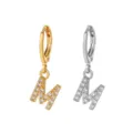 Gold and silver letter M hoop earrings with sparkling cubic zirconia, stainless steel jewelry - Style M