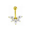 Piercing de ombligo curvo dorado con diseño de racimo de hojas de circonita marquise elegante. - 1,6*11 mm / Flor de Cinco Pétalos Dorada Blanca