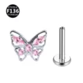 F136 Titan Schmetterling Labret Stecker mit rosa Zirkonia Piercing Schmuckstück Variante - Schmetterling Silber & Rosa