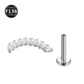 F136 Titan Zirkonia Labret Stecker Piercing Schmuck fur das Ohr Knorpel Helix und Lippe. - Nur Kopf (Ohne Stab) / Silberfarbener Strass mit Neun Navettes