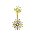 Anillo de ombligo de acero dorado con colgantes de flores de circonita cúbica para joyería corporal. - 1,6*11 mm / Loto Dorado Blanco