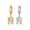 Gold silver tone initial letter N hoop earrings with sparkling cubic zirconia pave crystal charms. - Style N
