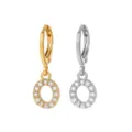 Stainless steel letter O hoop earrings with sparkling cubic zirconia, gold and silver finish. - Style O