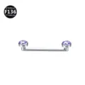Titanium surface piercing bar with purple crystal gems, F136 implant grade internal thread. - Silver Purple / 1.6*10*5mm Thread M1.2