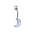 Piercing Ombligo Luna Creciente de Acero Inoxidable con Incrustación Ópalo Colorido - 1,6*11 mm / Luna de concha blanca