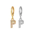 Stainless steel letter P pavé huggie hoop earrings gold and silver fashion piercing jewelry - Style P