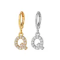Stainless Steel Pave Cubic Zirconia Letter Q Huggie Hoop Earrings Gold Silver Jewelry - Style Q