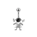 Piercing para ombligo de acero inoxidable con diseño de niña pequeña y piedra negra. - 1,6*11 mm / Plata Niña