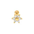 Eleganter goldener Blumen Knorpel Piercing Stecker mit weißen Zirkonia Steinen und Kugel. - Blumenstil Gold (No.23 Gold) / 1.2x6mm (Stabdicke x Länge)