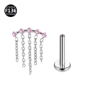 F136 Titan rosa Zirkonia Quaste Knorpel Piercing Labret Stecker Schmuck Variante Stil. - Kette Silber & Rosa