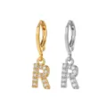 Stainless steel rhinestone letter R hoop earrings gold silver piercing cartilage jewelry - Style R