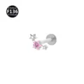 F136 Titaan Labret Piercing met Drie Schitterende Sterren en Roze Zirkonia Steen - Alleen Top (Zonder Staafje) / Zilver Roze