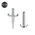 F136 Titan Dolch Labret Stecker mit Innengewinde Knorpel Ohrring Body Piercing Schmuck - Nur Kopf / Schwert Silberfarben