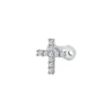 Stainless steel dermal anchor piercing featuring a sparkly cubic zirconia cross top option. - Cross Silver White / 1.6x2.5mm (Tooth M1.2)
