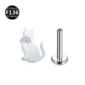Steriles F136 Titan Niedlich Katze Labret Stud Piercing Korper Schmuck mit Zirkon - Nur Kopf / Katze Silberfarben