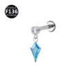 F136 Titan Labret Piercing Stecker mit blauem Drachenstein und klarem Zirkonia Anhänger - Silber Ozeanblau