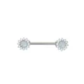 Stainless Steel Opal Nipple Ring Body Piercing Jewelry with CZ Flower Variant Design - Silver OP26