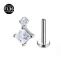 F136 Titan Piercing Stecker mit quadratischem und rundem Zirkonia Stein in Silber. - Quadratischer Zirkonia-Stil / Nur Kopf (Ohne Stift) / Silber
