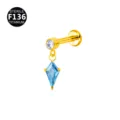 F136 Titan Flachruecken Tragus Ohrring mit blauem Zirkoniaanhaenger Koerperpiercing - Gold Ozeanblau