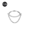Titanium hinged segment ring with double chains and clear cubic zirconia stones for piercing. - Single Chain Side Rhinestone Silver