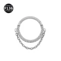 Titanium alloy double chain piercing earring, paved cubic zirconia, 8mm/10mm variant style. - Single Chain Front Rhinestone Silver